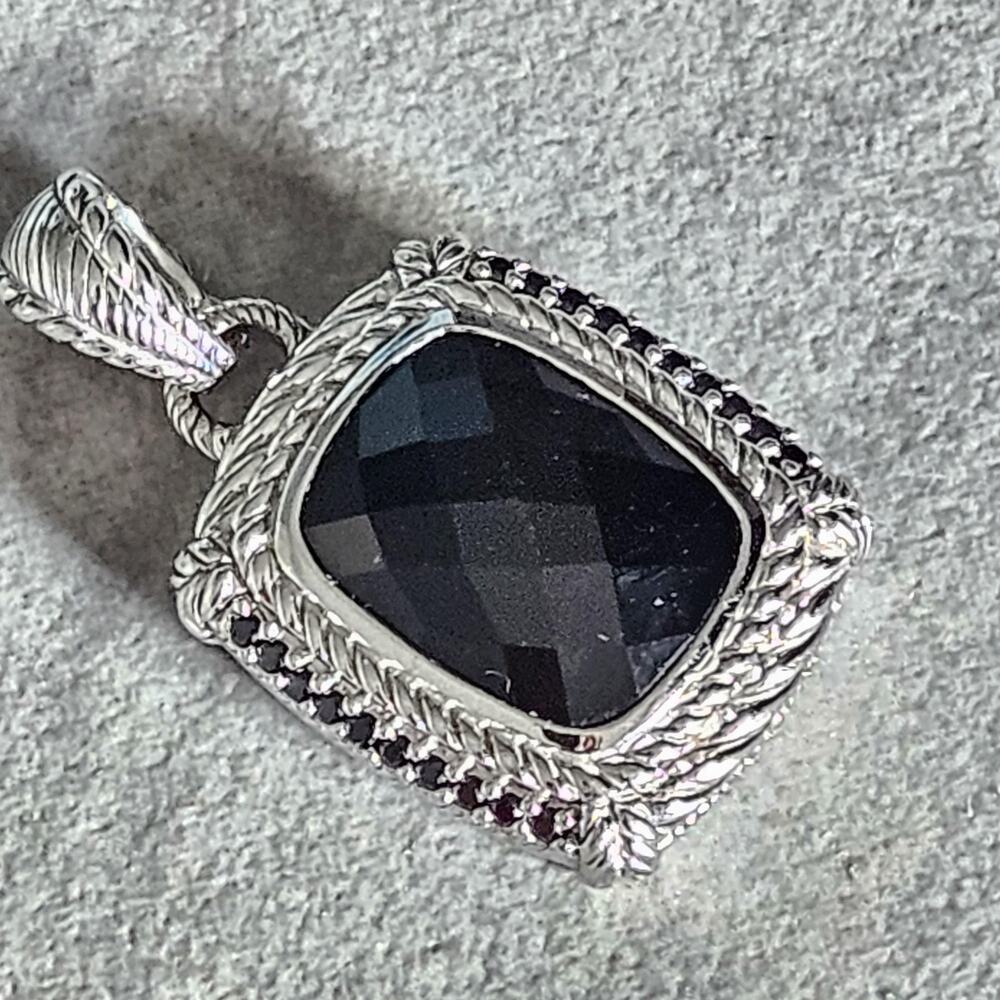 Judith Ripka Monaco Black Onyx Sterling Silver Rectangle Pendant 925